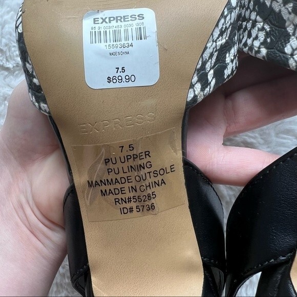 Express Snake Slingback Heels Black White 7.5 - Picture 5 of 9